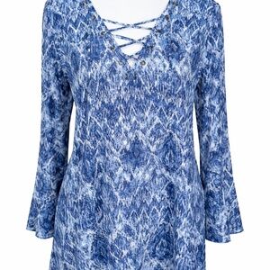 Verve Ami Blue Ikat Lace-Up Tunic Top | XL